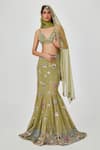 Buy_Aisha Rao_Green Net Embellished Thread Zarina Floral Applique Mermaid Skirt Set  _at_Aza_Fashions