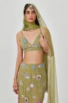 Aisha Rao_Green Net Embellished Thread Zarina Floral Applique Mermaid Skirt Set  _at_Aza_Fashions