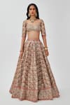 Shop_Aisha Rao_Brown Tissue Embroidered Floral Tara 12 Kali Bridal Lehenga Set  _at_Aza_Fashions