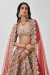 Aisha Rao_Brown Tissue Embroidered Floral Tara 12 Kali Bridal Lehenga Set  _at_Aza_Fashions