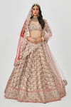 Buy_Aisha Rao_Brown Tissue Embroidered Tara Flower 16 Kali Bridal Lehenga Set  _at_Aza_Fashions