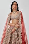 Shop_Aisha Rao_Brown Tissue Embroidered Tara Flower 16 Kali Bridal Lehenga Set  _Online_at_Aza_Fashions