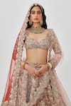 Aisha Rao_Brown Tissue Embroidered Tara Flower 16 Kali Bridal Lehenga Set  _at_Aza_Fashions