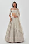 Buy_Aisha Rao_Silver Tissue Embroidered Sequin Straight Alya 16 Kali Lehenga Set  _at_Aza_Fashions