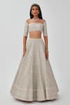 Aisha Rao_Silver Tissue Embroidered Sequin Straight Alya 16 Kali Lehenga Set  _Online_at_Aza_Fashions