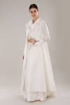 Shop_DHI_White Chanderi Silk(60% Silk + 40% Cotton) Plain Collared Neck Trench Coat _Online_at_Aza_Fashions