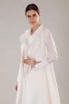 DHI_White Chanderi Silk(60% Silk + 40% Cotton) Plain Collared Neck Trench Coat _at_Aza_Fashions