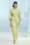 Buy_DHI_Green Soft Cotton Plain Round Collar Jumpsuit _at_Aza_Fashions