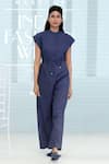 Buy_Dhi_Blue Cotton Round Neck Soft Collar Jumpsuit _at_Aza_Fashions