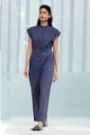 Shop_Dhi_Blue Cotton Round Neck Soft Collar Jumpsuit _at_Aza_Fashions