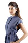 Dhi_Blue Cotton Round Neck Soft Collar Jumpsuit _Online_at_Aza_Fashions