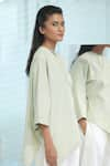 Shop_DHI_Grey Organic Cotton Plain Round Neck Asymmetric Top _at_Aza_Fashions