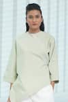 Buy_DHI_Grey Organic Cotton Plain Round Neck Asymmetric Top _Online_at_Aza_Fashions