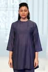 Shop_Dhi_Blue Cotton, Silk Round Neck Top _at_Aza_Fashions