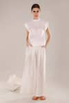 Buy_DHI_White Twill (97% + 3% Lycra) Plain Pleated Flared Pant _at_Aza_Fashions