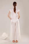 Shop_DHI_White Twill (97% + 3% Lycra) Plain Pleated Flared Pant _at_Aza_Fashions