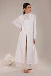 Dhi_White Chanderi Solid Trench Coat _Online_at_Aza_Fashions