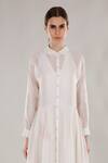 Dhi_White Chanderi Silk Embroidery Collared Full Sleeve Shirt Dress _Online_at_Aza_Fashions