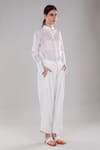Shop_Dhi_White Handloom Cotton Pleated Trouser _at_Aza_Fashions