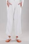Shop_Dhi_White Handloom Cotton Pleated Trouser _Online_at_Aza_Fashions
