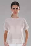 Dhi_White Chanderi Silk Round Neck Top _Online_at_Aza_Fashions