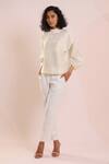 Buy_Dhi_White Chanderi Embroidery High Neck Thread Lantern Sleeve Top _at_Aza_Fashions