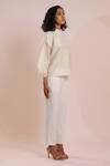 Buy_Dhi_White Chanderi Embroidery High Neck Thread Lantern Sleeve Top _Online_at_Aza_Fashions