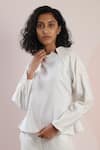 Dhi_White Handloom Cotton Embroidery Round Neck Sleeve Peplum Top _at_Aza_Fashions