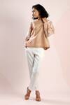 Buy_Dhi_Beige Chanderi Embroidery Round Neck Patch Work Sleeve Peplum Top _at_Aza_Fashions