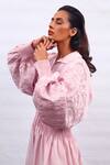 Shop_Dhi_Pink Chanderi Silk Embroidery Shawl Neck Hand Dress _Online_at_Aza_Fashions
