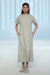 Buy_DHI_Grey Soft Cotton Round Shift Midi Dress _at_Aza_Fashions