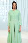 Shop_Dhi_Green Cotton Mandarin Collar Panelled Kurti _at_Aza_Fashions