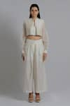 Buy_DHI_White Chanderi Silk Open Box Pleat Cropped Shrug _at_Aza_Fashions