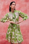 Buy_Pankaj & Nidhi_Green Chiffon Printed Floral Keyhole Cleo Dress _at_Aza_Fashions