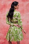 Shop_Pankaj & Nidhi_Green Chiffon Printed Floral Keyhole Cleo Dress _at_Aza_Fashions
