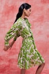Pankaj & Nidhi_Green Chiffon Printed Floral Keyhole Cleo Dress _Online_at_Aza_Fashions
