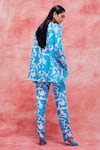 Shop_Pankaj & Nidhi_Blue Silk Crepe Printed Floral Mandarin Collar Cleo Tunic And Pant Set _at_Aza_Fashions