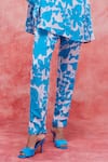 Pankaj & Nidhi_Blue Silk Crepe Printed Floral Mandarin Collar Cleo Tunic And Pant Set _Online_at_Aza_Fashions