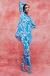 Buy_Pankaj & Nidhi_Blue Silk Crepe Printed Floral Mandarin Collar Cleo Tunic And Pant Set _Online_at_Aza_Fashions