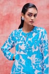 Buy_Pankaj & Nidhi_Blue Silk Crepe Printed Floral Mandarin Collar Cleo Tunic And Pant Set 
