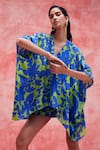 Shop_Pankaj & Nidhi_Blue Silk Crepe Printed Floral V Neck Cleo High Low Top And Shorts Set _Online_at_Aza_Fashions