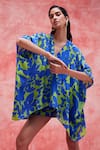 Shop_Pankaj & Nidhi_Blue Silk Crepe Printed Floral V Neck Cleo High Low Top And Shorts Set  _Online_at_Aza_Fashions