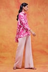 Pankaj & Nidhi_Pink Silk Crepe Printed Floral Straight Point Cleo High Low Shirt _Online_at_Aza_Fashions