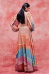 Shop_Pankaj & Nidhi_Beige Chiffon Printed Graphic Landscape Lapel Dune Breezy Wrap Dress _at_Aza_Fashions