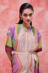 Buy_Pankaj & Nidhi_Beige Cotton Silk Printed Graphic Landscape Round Dune Shirt Dress _Online_at_Aza_Fashions