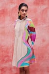 Buy_Pankaj & Nidhi_Beige Silk Crepe Printed Graphic Landscape Dune Effortless Dress _at_Aza_Fashions