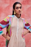 Pankaj & Nidhi_Beige Silk Crepe Printed Graphic Landscape Dune Effortless Dress _Online_at_Aza_Fashions