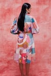 Shop_Pankaj & Nidhi_Yellow Textured Chiffon Printed Abstract Mandarin Faith Tiered Dress _at_Aza_Fashions