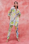 Buy_Pankaj & Nidhi_Multi Color Silk Crepe Printed Floral Irene Breezy Tunic And Pant Set _at_Aza_Fashions