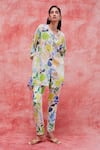 Pankaj & Nidhi_Multi Color Silk Crepe Printed Floral Irene Breezy Tunic And Pant Set _Online_at_Aza_Fashions